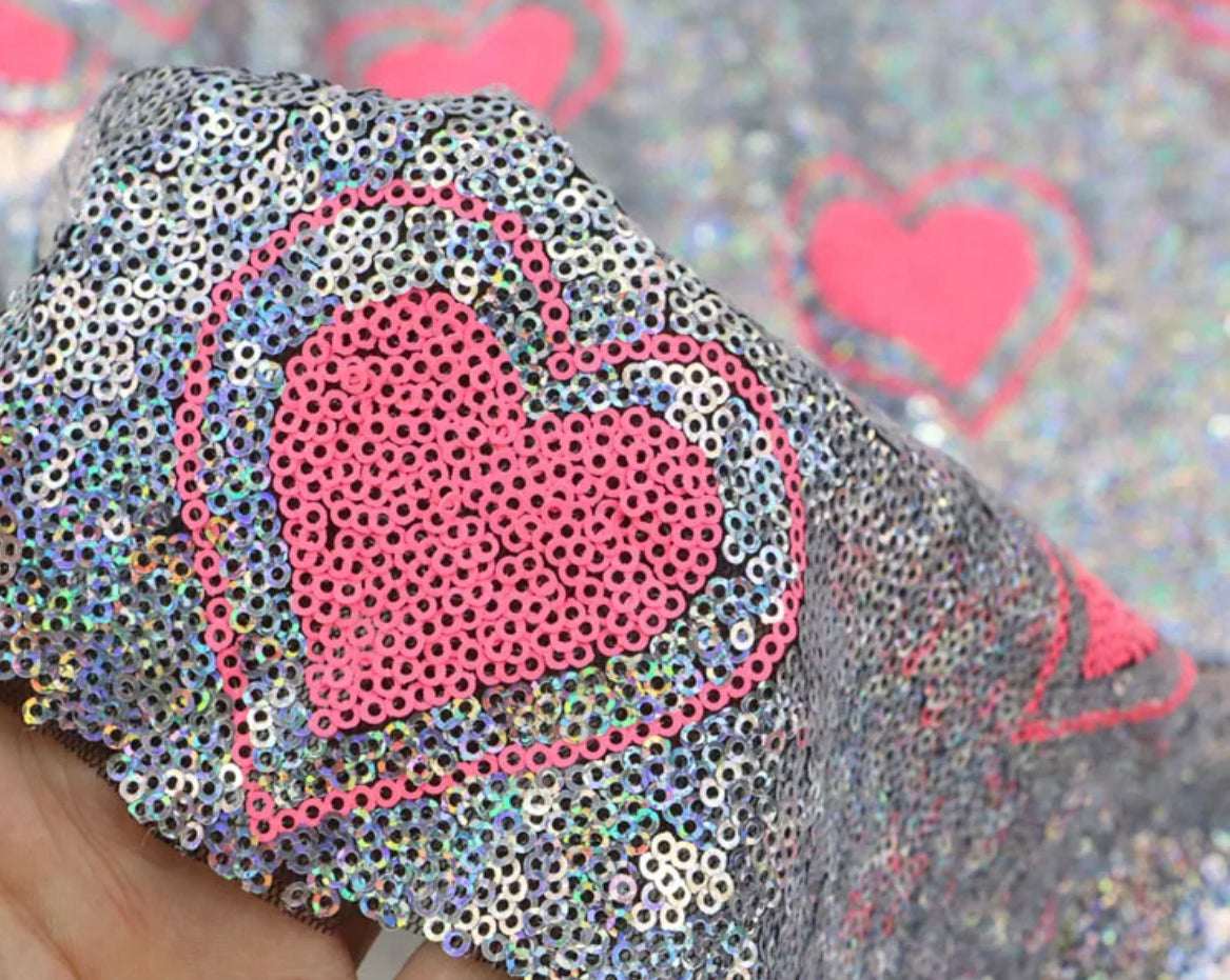 Holo Hearts | Sequin Mesh | Ready To Ship