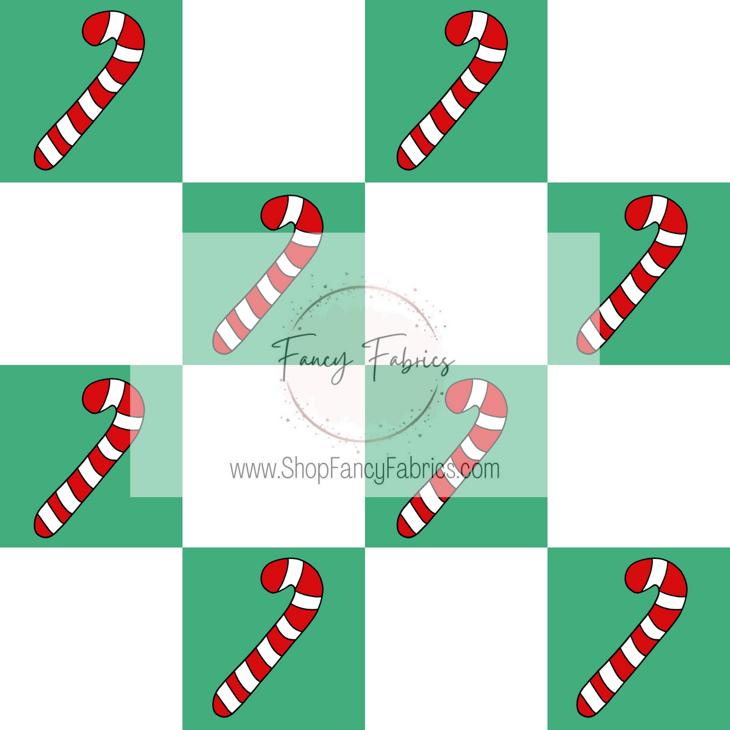 Candy Cane Checkers (Green) | PREORDER | By The Yard