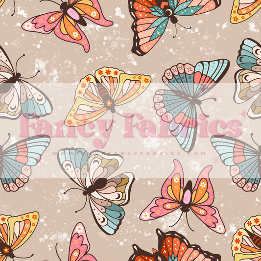 Colorful Butterflies (Tan) | PREORDER | By The Yard