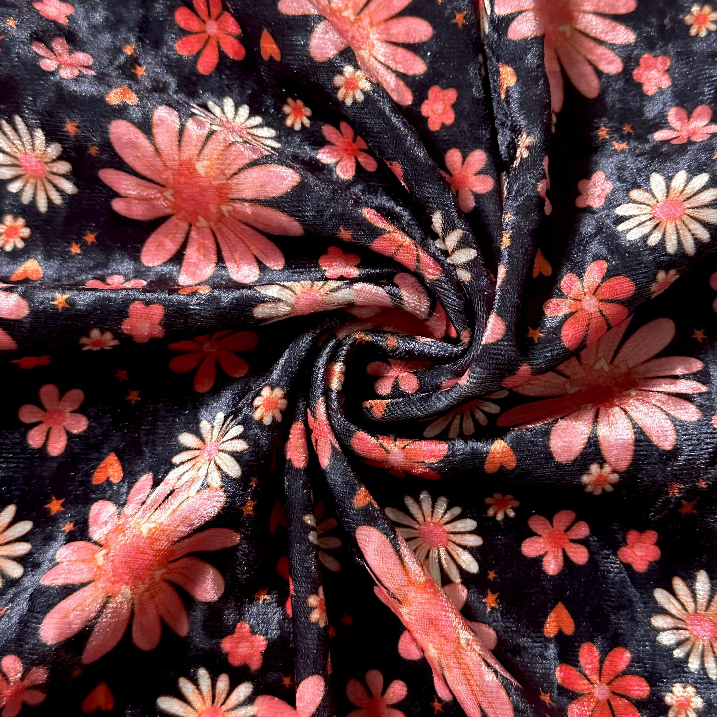 Black Heart Floral | Crushed Stretch Velvet | Ready To Ship