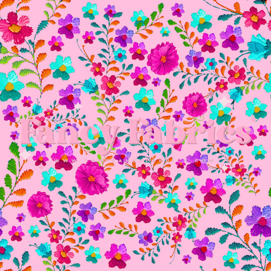 Tiny Floral Embroidery (Pink) | PREORDER | By The Yard