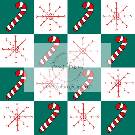 Candy Cane Checkers (Teal) | PREORDER | By The Yard