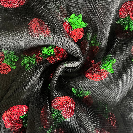 Black Strawberries | Sequin Mesh
