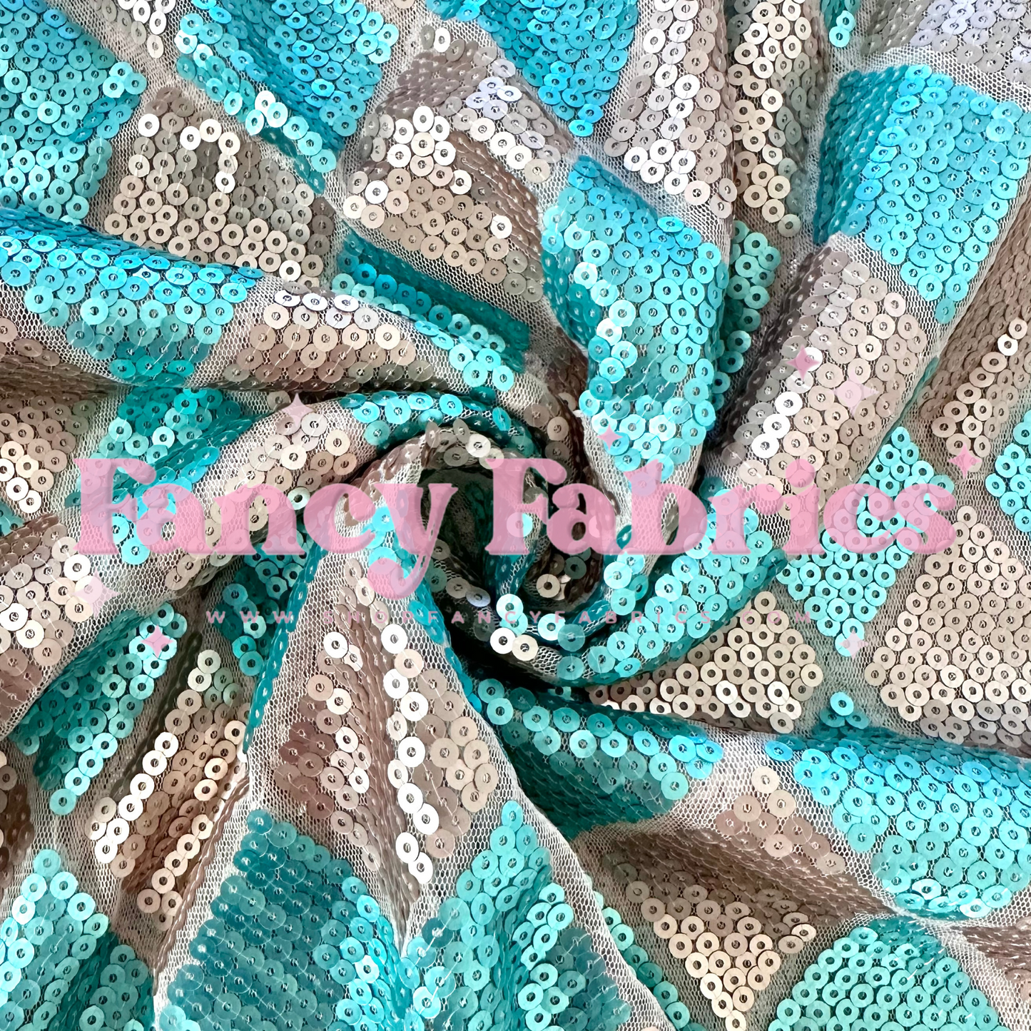 Teal + Champagne Diamonds | Sequin Mesh