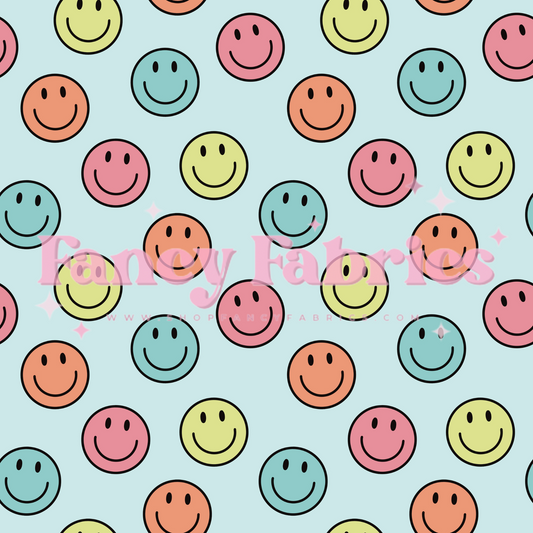 Lauren Liza Designs | Pastel Smiley Blue | PREORDER | By The Yard