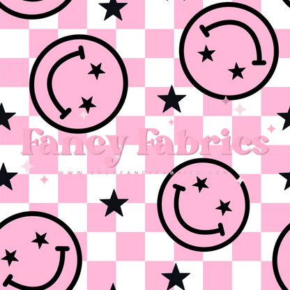 Pink Smiley Checkers | PREORDER | By The Yard