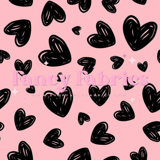 Scribble Hearts (Pink) | PREORDER | By The Yard