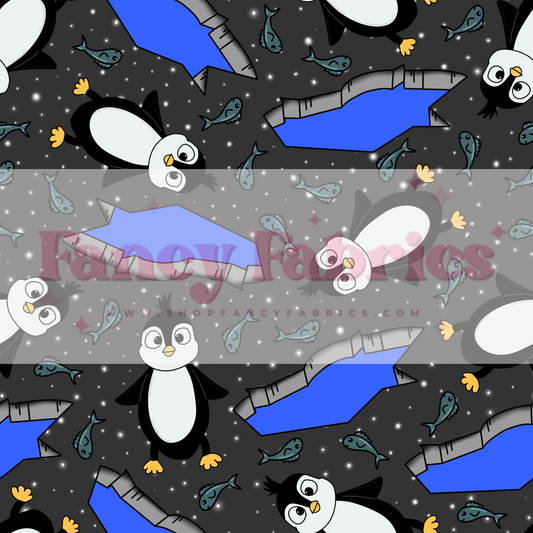 Icy Penguins (Black) | PREORDER | By The Yard