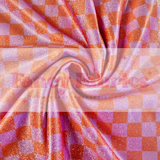 Pink + Orange Checks | 4x4 Scaling | Printed Holographic | Ready To Ship