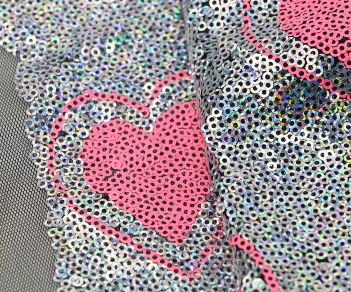 Holo Hearts | Sequin Mesh | Ready To Ship