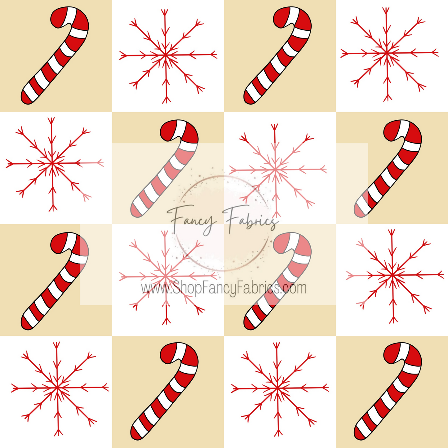 Candy Cane Checkers (Beige) | PREORDER | By The Yard