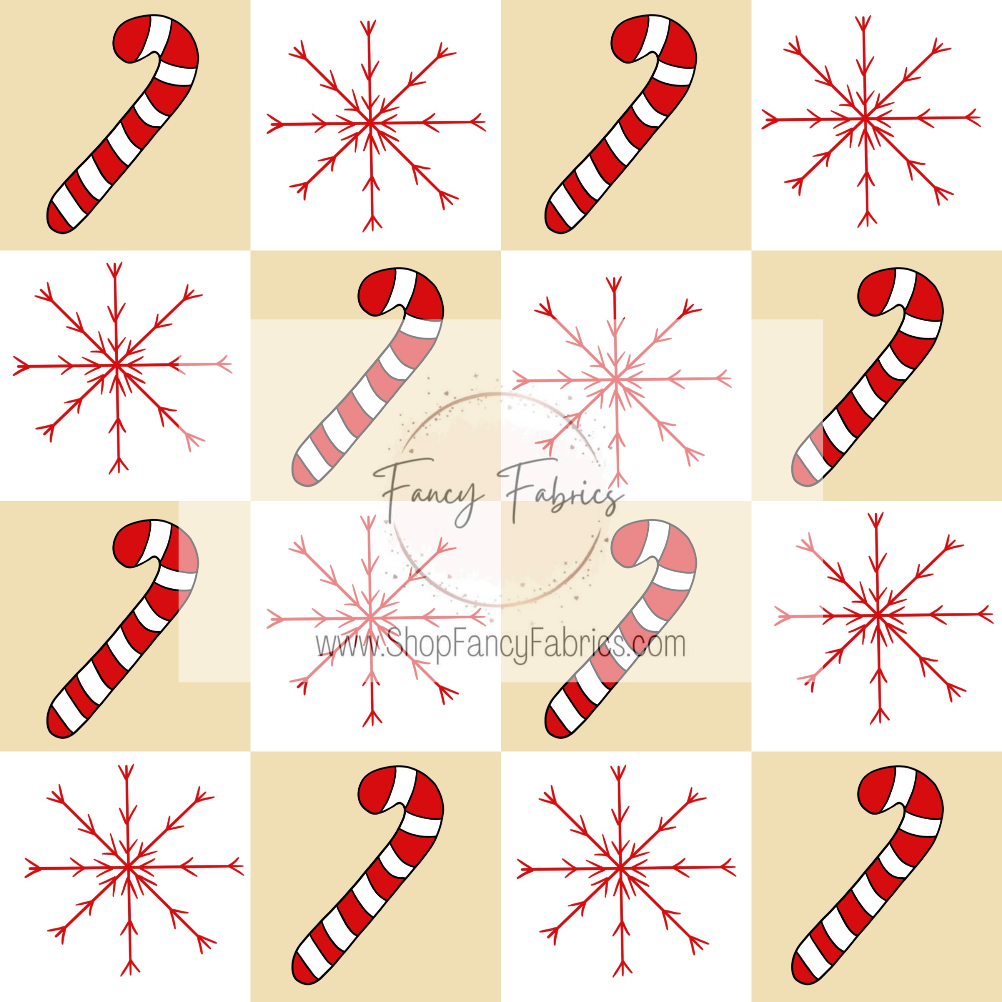 Candy Cane Checkers (Beige) | PREORDER | By The Yard