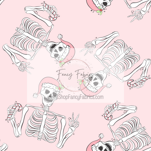 Christmas Skeletons (Light Pink) | PREORDER | By The Yard