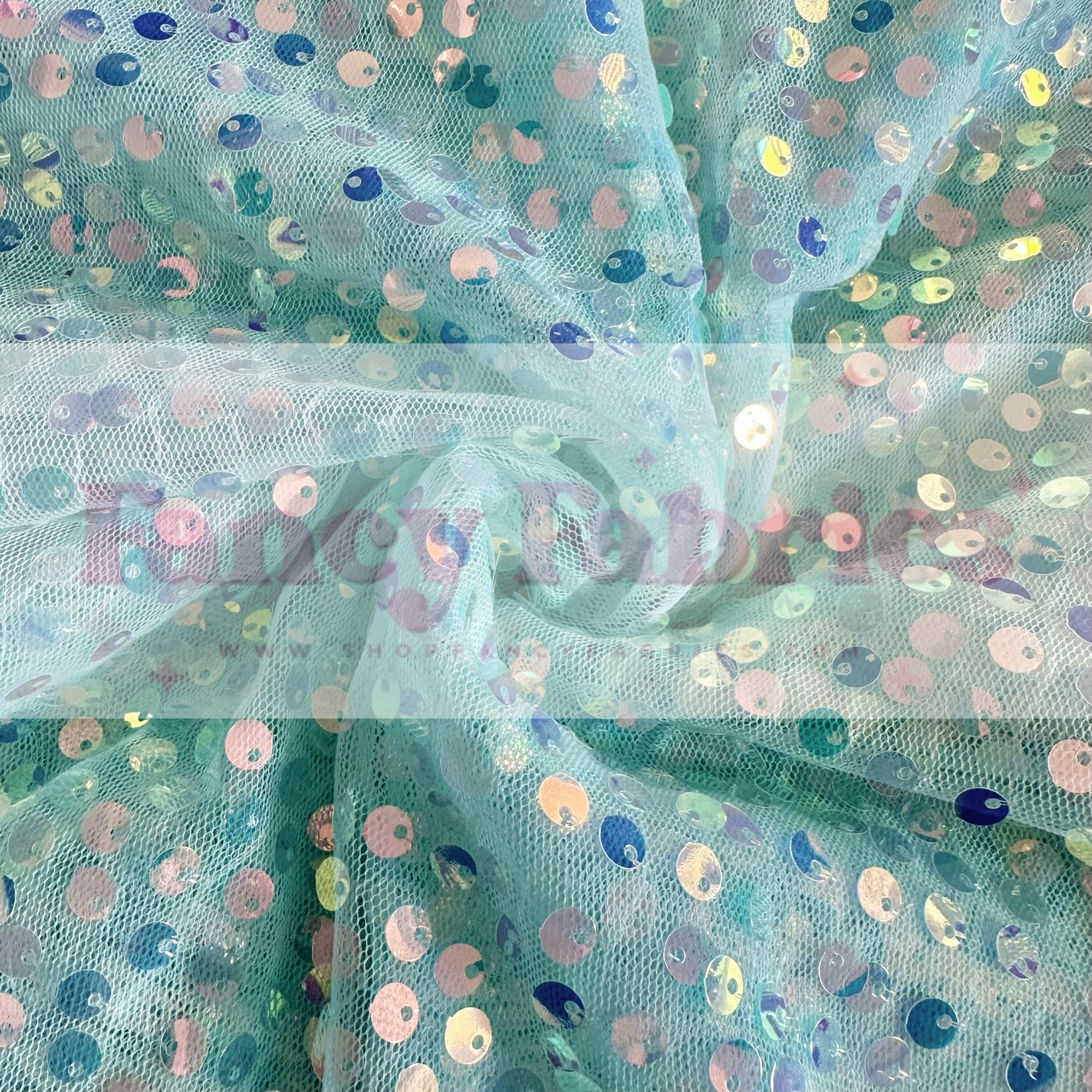 Aqua | Circle Sequin Mesh | Ready To Ship