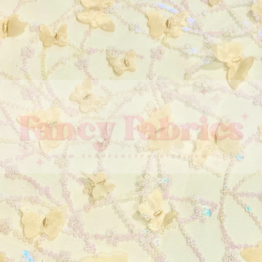 Yellow | 3D Butterfly Sequin Mesh | Ready To Ship