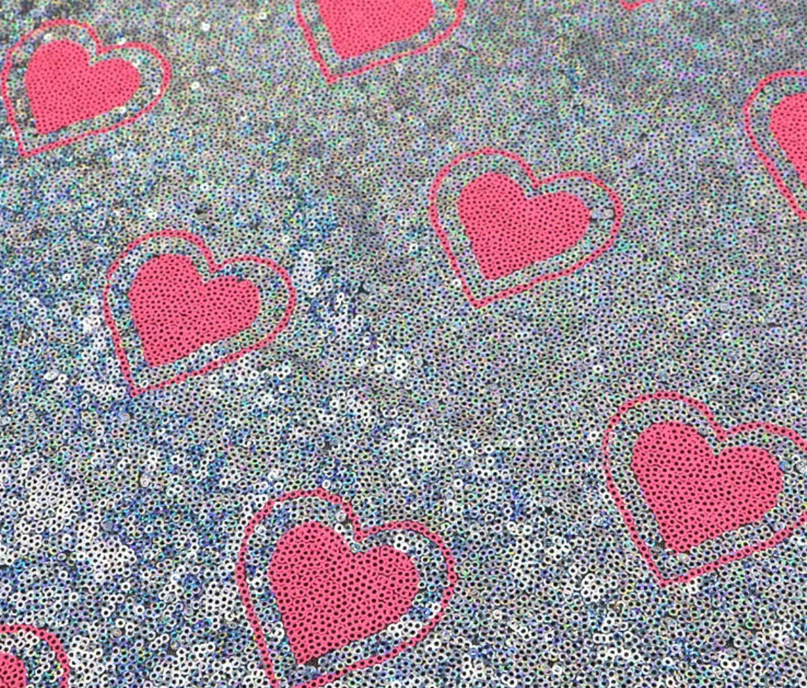 Holo Hearts | Sequin Mesh | Ready To Ship